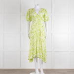 Faithful The Brand Lime Green White Puff Sleeve Dress