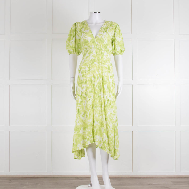 Faithful The Brand Lime Green White Puff Sleeve Dress