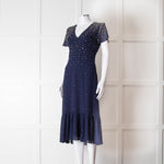 Michael By Michael Kors Navy Gold Studded Short Sleeve Dress