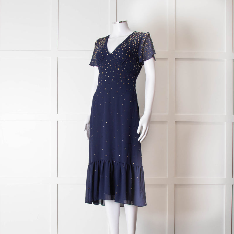 Michael By Michael Kors Navy Gold Studded Short Sleeve Dress