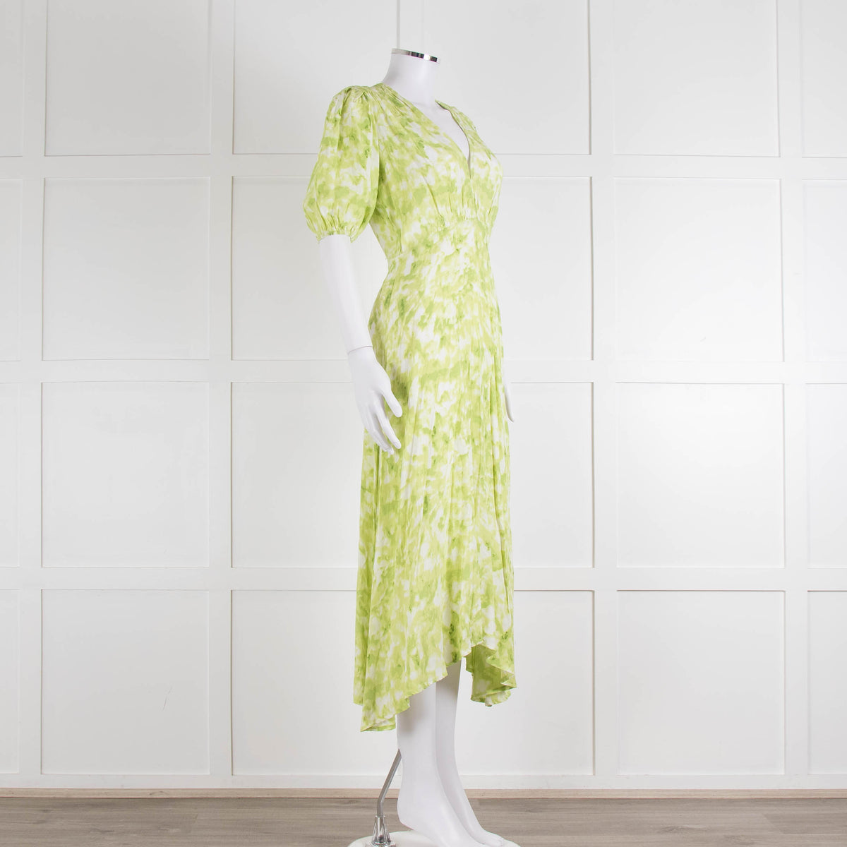 Faithful The Brand Lime Green White Puff Sleeve Dress