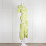 Faithful The Brand Lime Green White Puff Sleeve Dress
