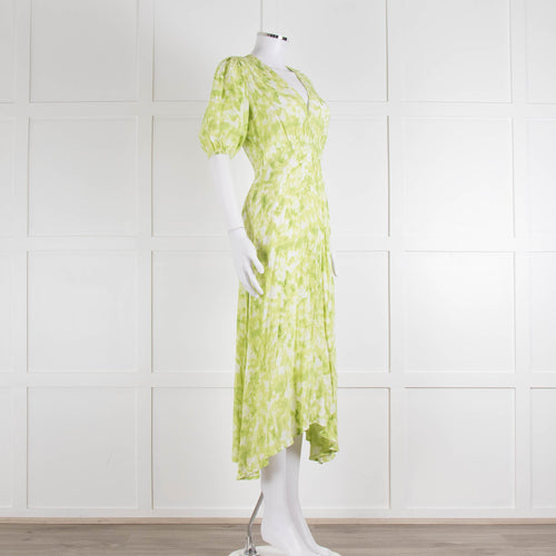 Faithful The Brand Lime Green White Puff Sleeve Dress