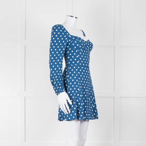 Reformation Blue Polka Dot Skater Style Mini Dress