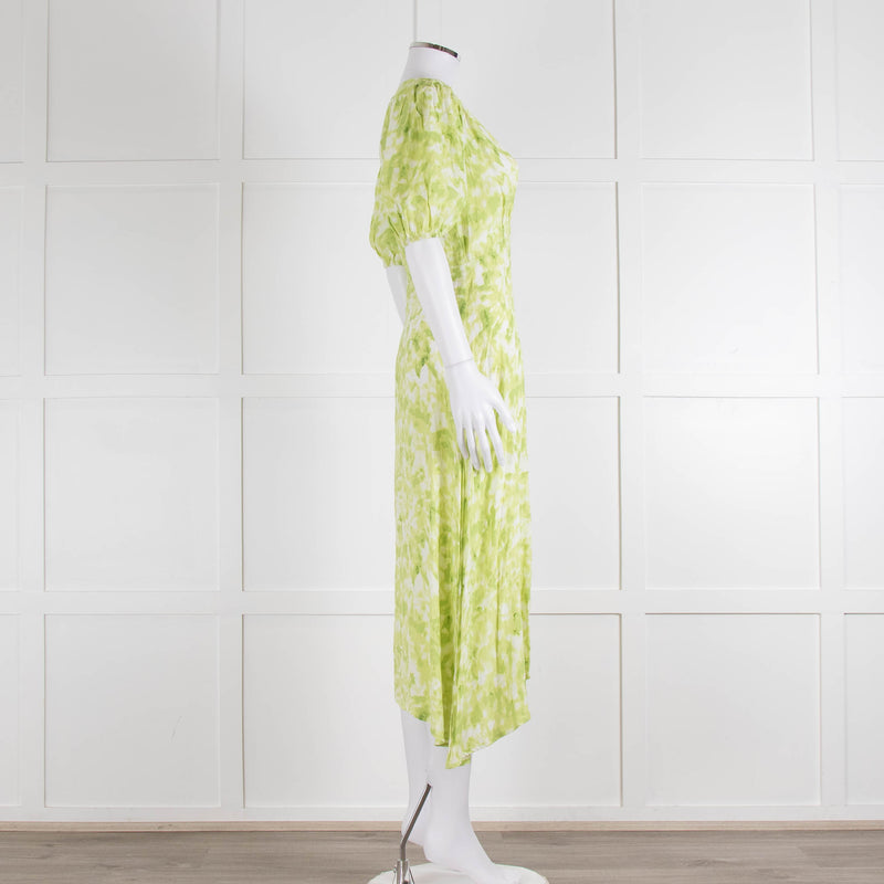 Faithful The Brand Lime Green White Puff Sleeve Dress
