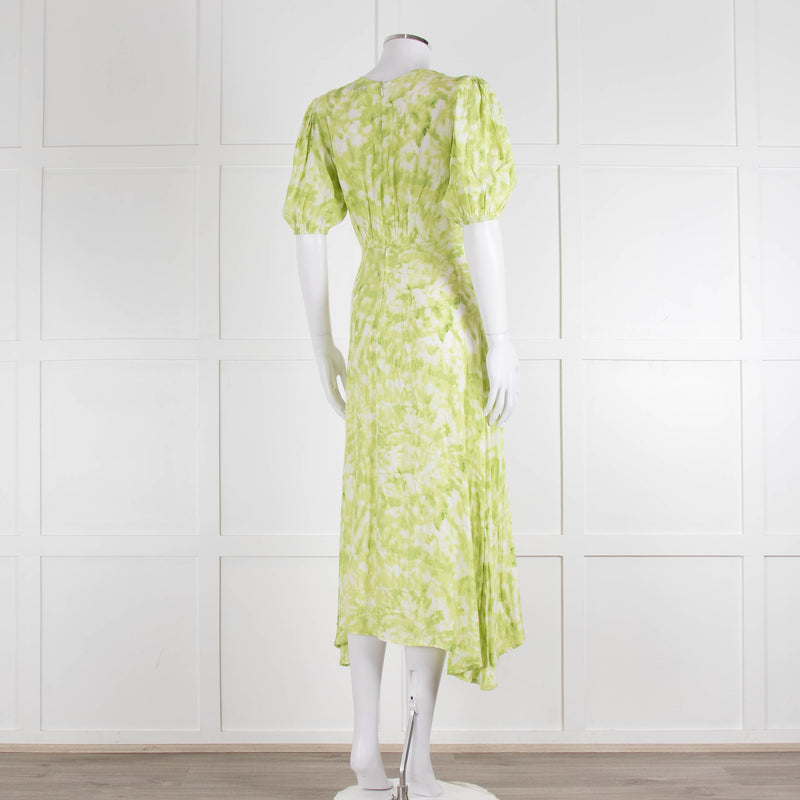Faithful The Brand Lime Green White Puff Sleeve Dress