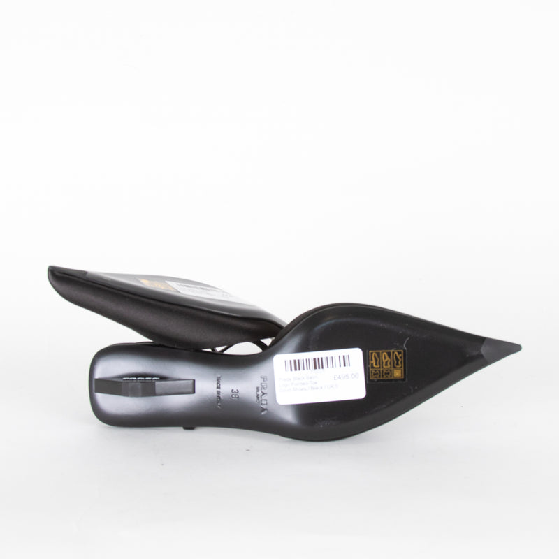 Prada Black Satin Logo Pointed-Toe Court Shoes
