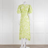 Faithful The Brand Lime Green White Puff Sleeve Dress