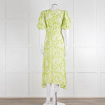 Faithful The Brand Lime Green White Puff Sleeve Dress