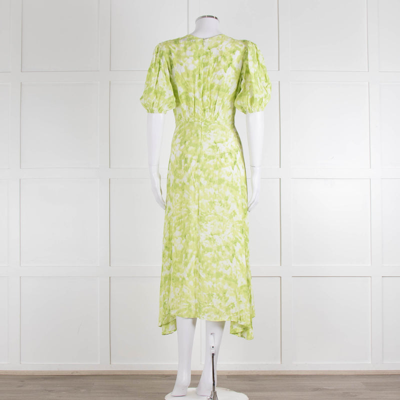 Faithful The Brand Lime Green White Puff Sleeve Dress