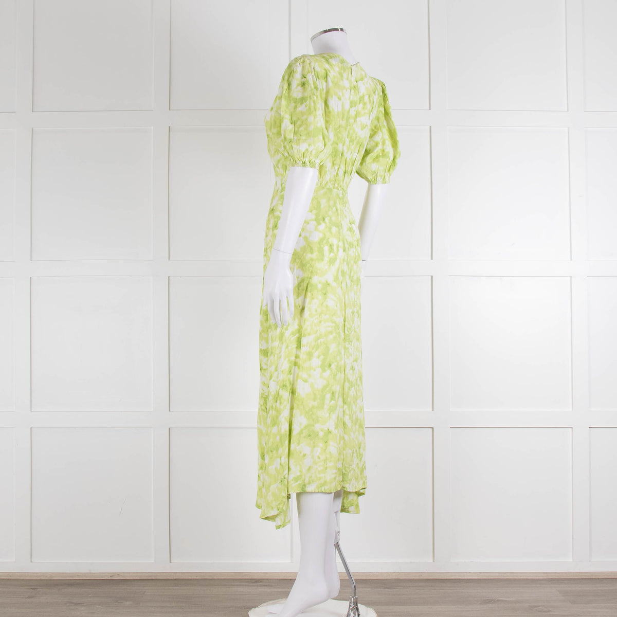Faithful The Brand Lime Green White Puff Sleeve Dress