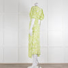 Faithful The Brand Lime Green White Puff Sleeve Dress