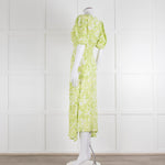 Faithful The Brand Lime Green White Puff Sleeve Dress