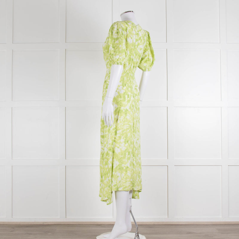 Faithful The Brand Lime Green White Puff Sleeve Dress