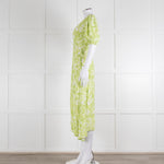 Faithful The Brand Lime Green White Puff Sleeve Dress