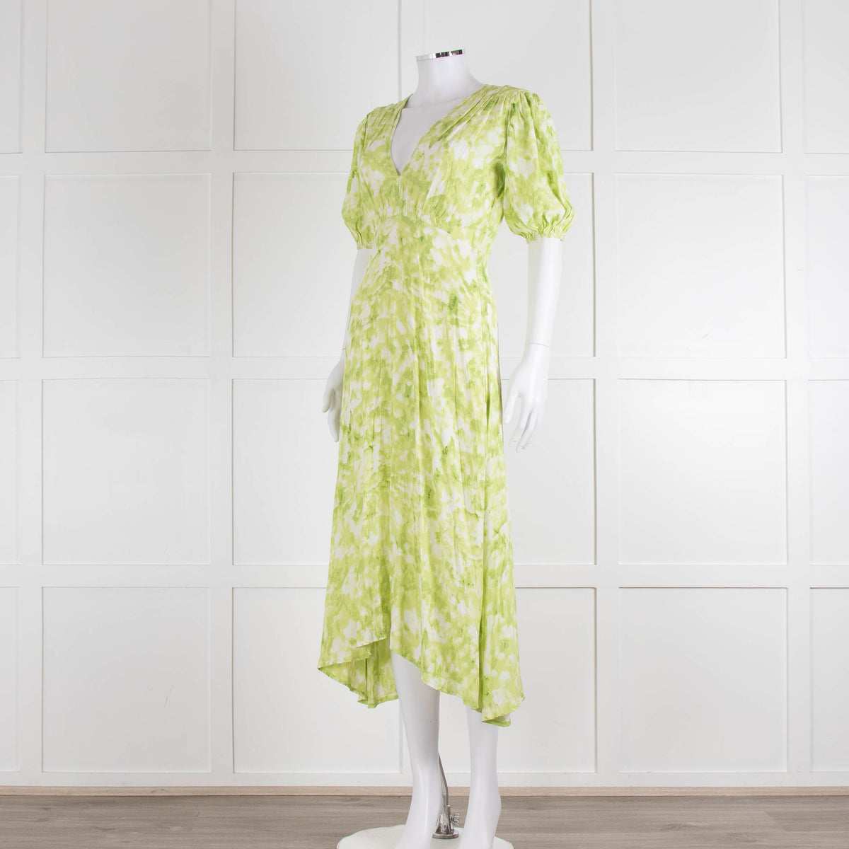 Faithful The Brand Lime Green White Puff Sleeve Dress