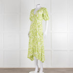 Faithful The Brand Lime Green White Puff Sleeve Dress
