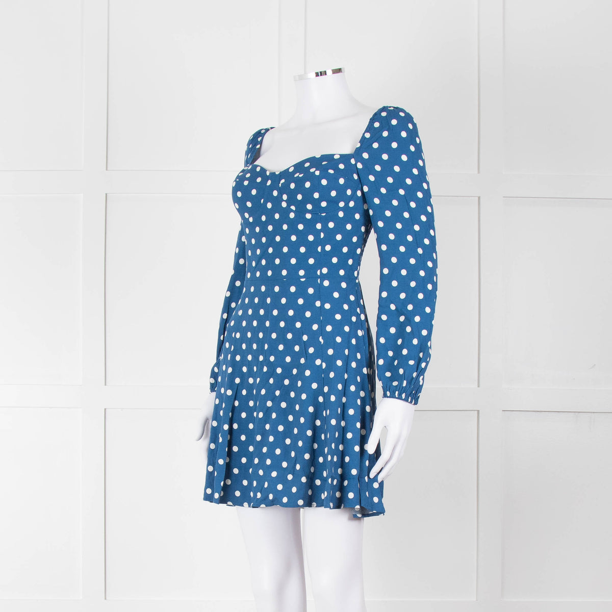 Reformation Blue Polka Dot Skater Style Mini Dress