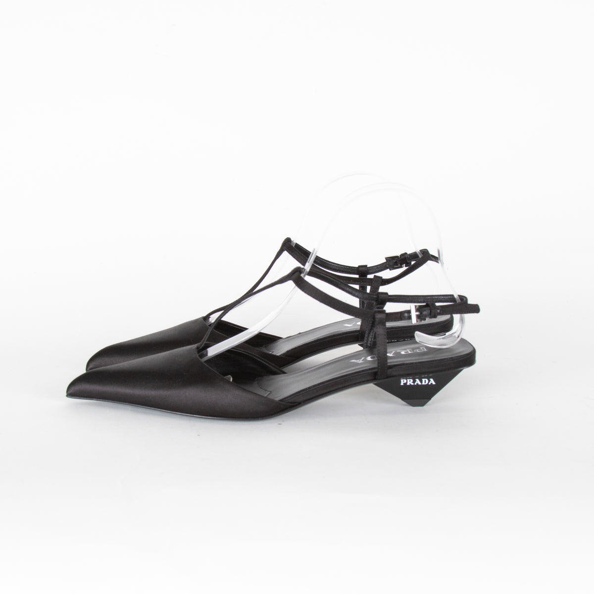 Prada Black Satin Logo Pointed-Toe Court Shoes