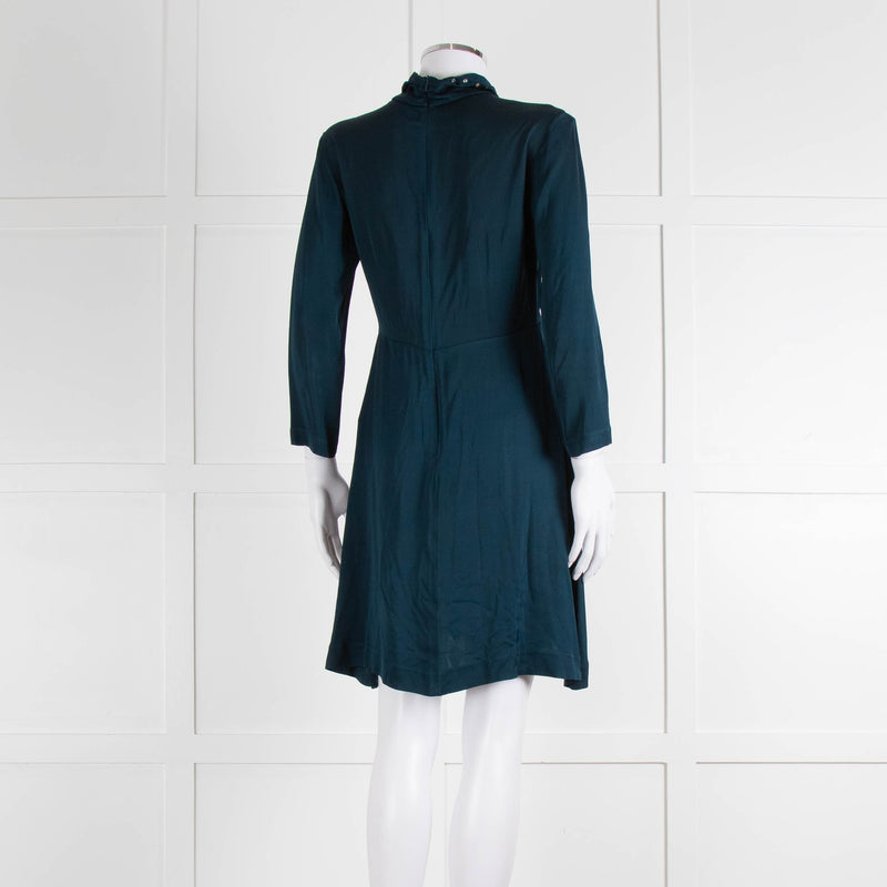 Sandro Teal Green Crystal Neck Detail Sleeved Dress