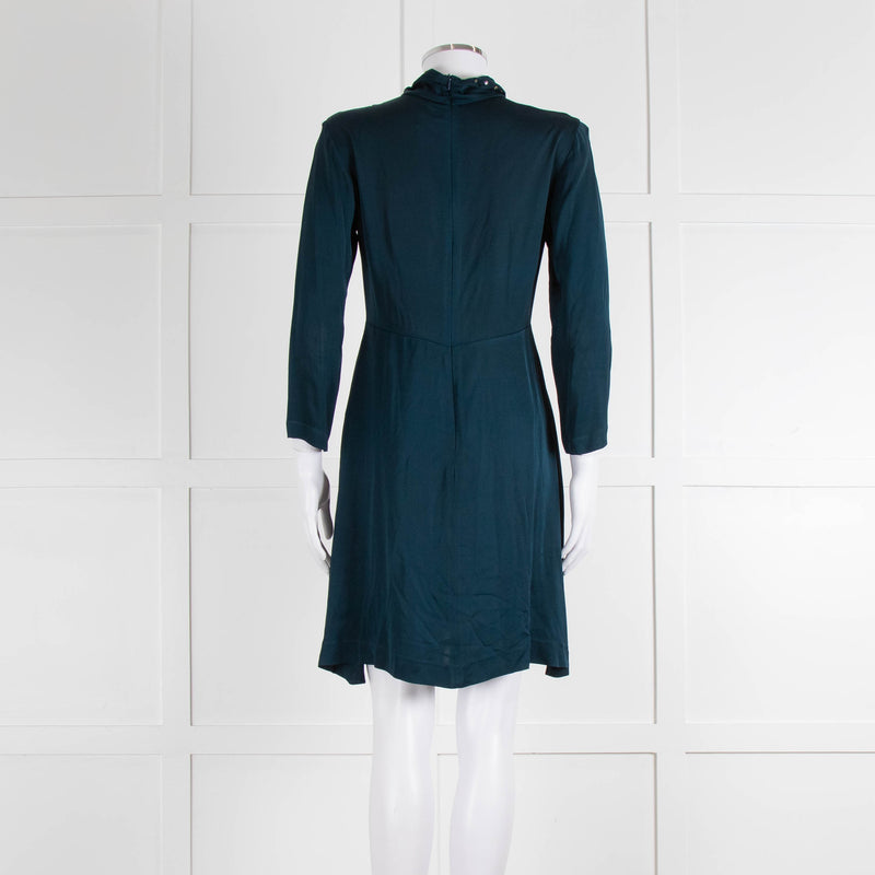 Sandro Teal Green Crystal Neck Detail Sleeved Dress