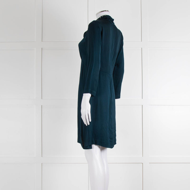 Sandro Teal Green Crystal Neck Detail Sleeved Dress