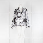 Tory Burch White/Black Floral/Silver Sequins Cotton Long Sleeve Top