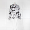 Tory Burch White/Black Floral/Silver Sequins Cotton Long Sleeve Top