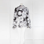 Tory Burch White/Black Floral/Silver Sequins Cotton Long Sleeve Top