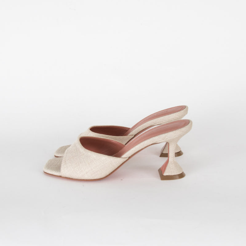 Amina Muaddi Beige Woven Lupita Slippers