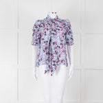 Me+Em White Blue Pink Floral Print Puffed Sleeve Tie Knot Top