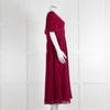 Self Portrait Burgundy Pleated Diamante Button Short Sleeve Dress