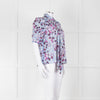 Me+Em White Blue Pink Floral Print Puffed Sleeve Tie Knot Top