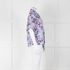 Me+Em White Blue Pink Floral Print Puffed Sleeve Tie Knot Top