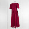 Self Portrait Burgundy Pleated Diamante Button Short Sleeve Dress