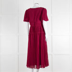 Self Portrait Burgundy Pleated Diamante Button Short Sleeve Dress