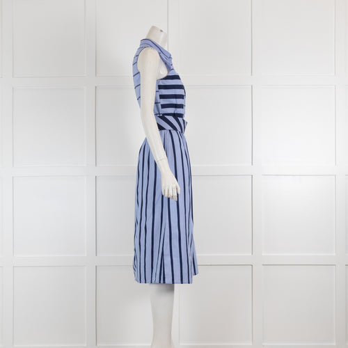 Vilagallo Blue & Navy Stripe Cotton Sleeveless Dress with Belt