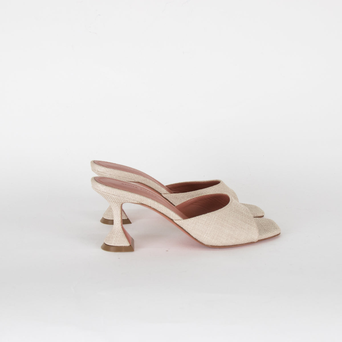 Amina Muaddi Beige Woven Lupita Slippers