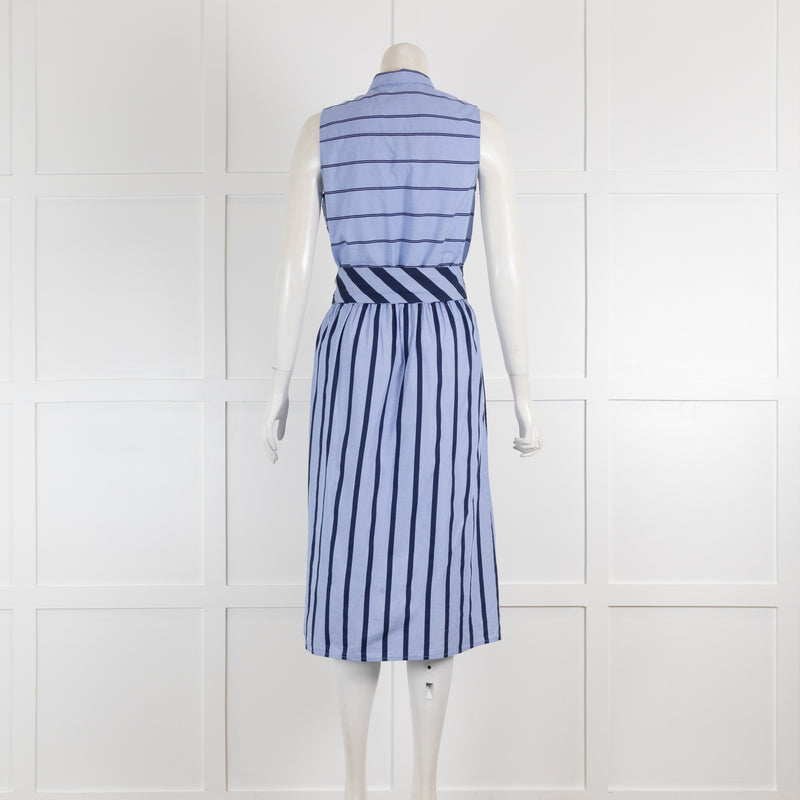 Vilagallo Blue & Navy Stripe Cotton Sleeveless Dress with Belt
