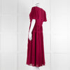 Self Portrait Burgundy Pleated Diamante Button Short Sleeve Dress