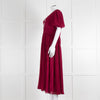 Self Portrait Burgundy Pleated Diamante Button Short Sleeve Dress