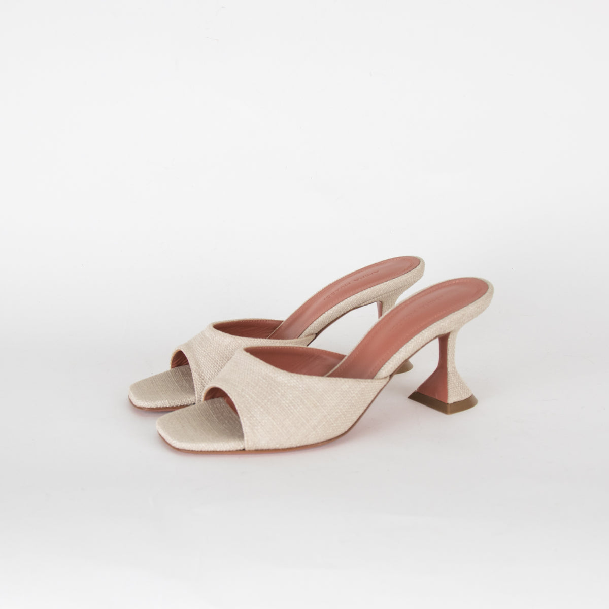 Amina Muaddi Beige Woven Lupita Slippers