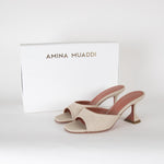 Amina Muaddi Beige Woven Lupita Slippers