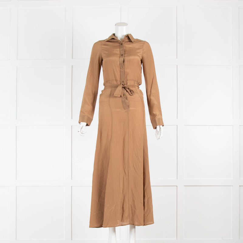 Albus Lumen Brown Silk Shirt Maxi Dress