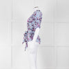 Me+Em White Blue Pink Floral Print Puffed Sleeve Tie Knot Top