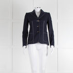 Alexander McQueen Navy White Stitch Detail Cotton Blazer Jacket