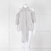 Erdem White Black Polka Dot Cut Out Shoulder Silk Top
