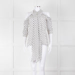 Erdem White Black Polka Dot Cut Out Shoulder Silk Top