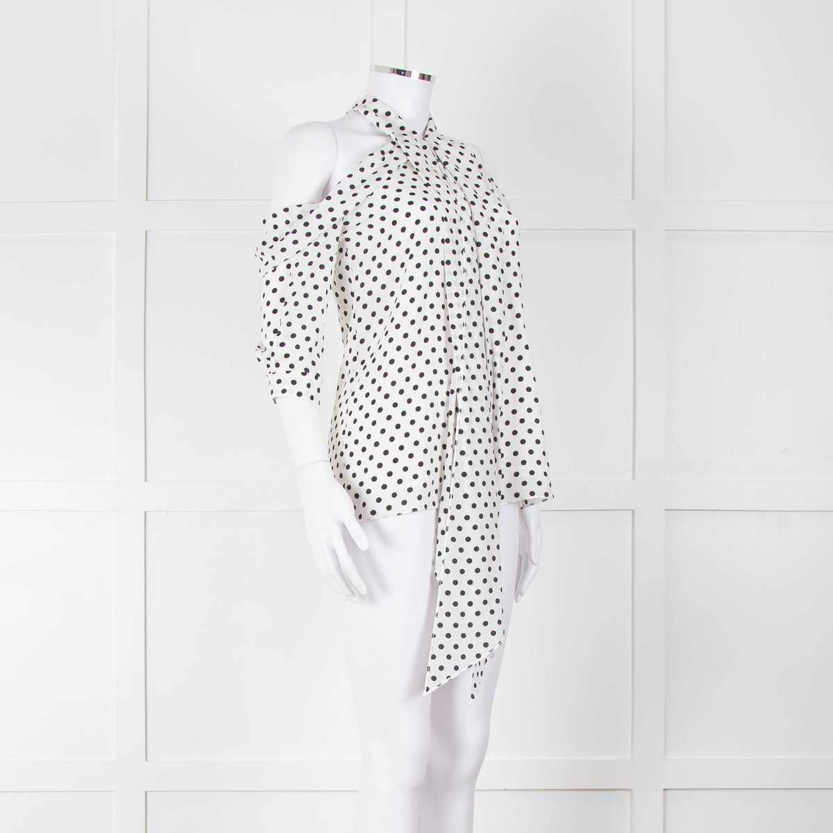 Erdem White Black Polka Dot Cut Out Shoulder Silk Top