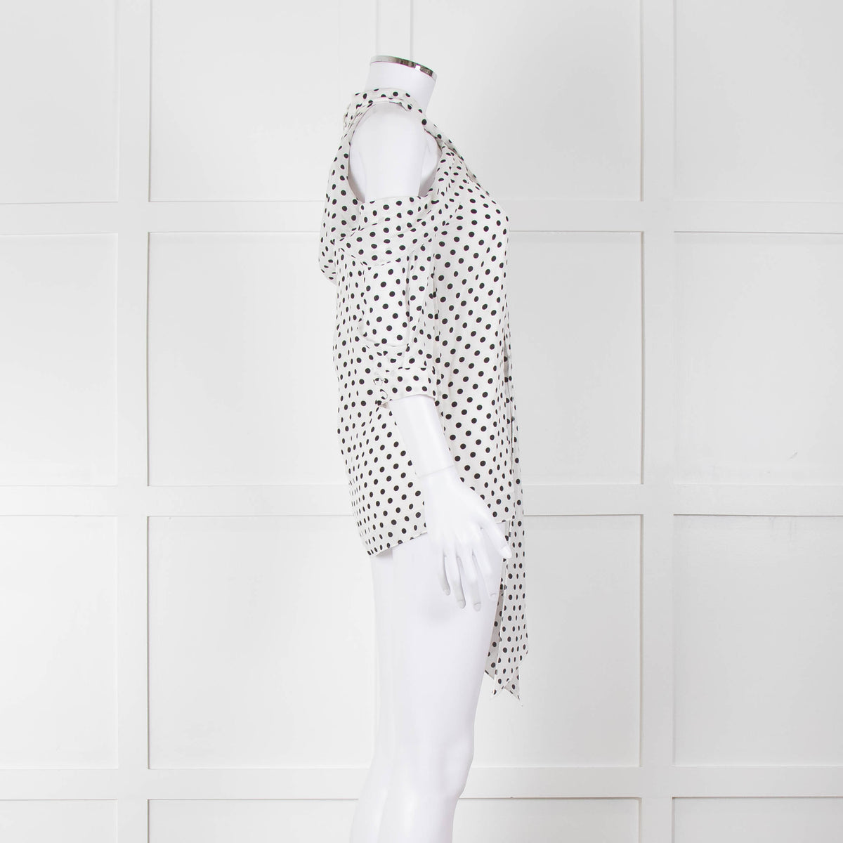 Erdem White Black Polka Dot Cut Out Shoulder Silk Top